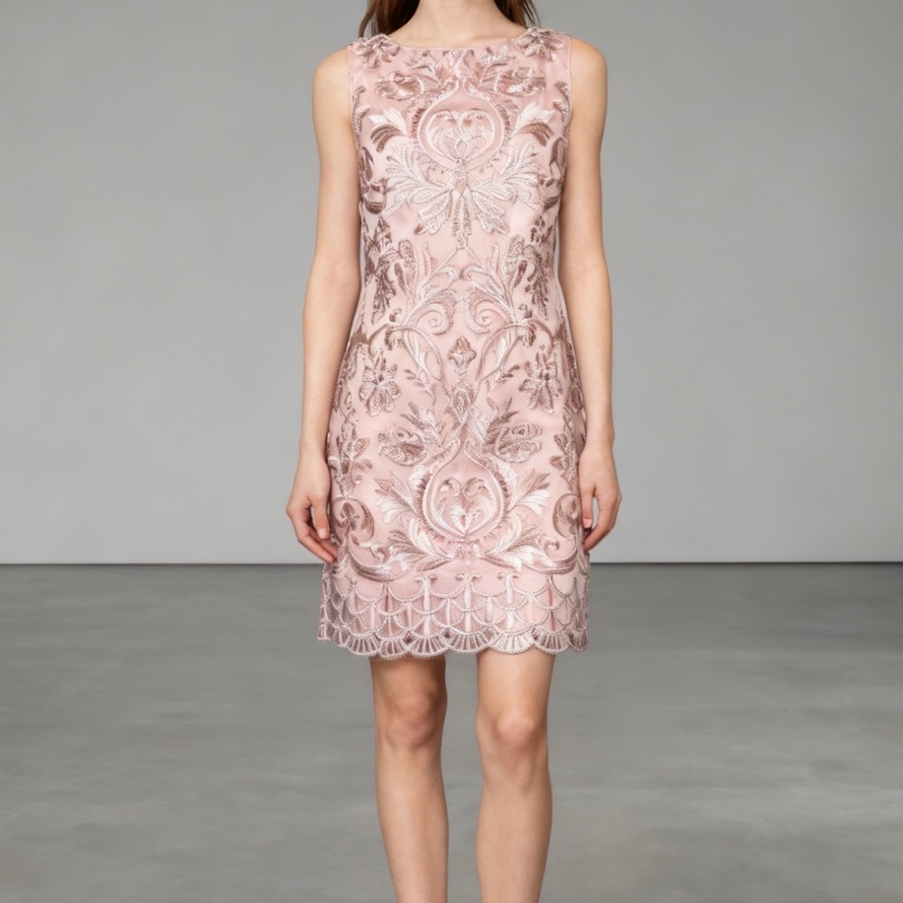 Vince Camuto Embroidered Mesh Overlay Dress Sleeveless Wedding Blush Pink NEW 2